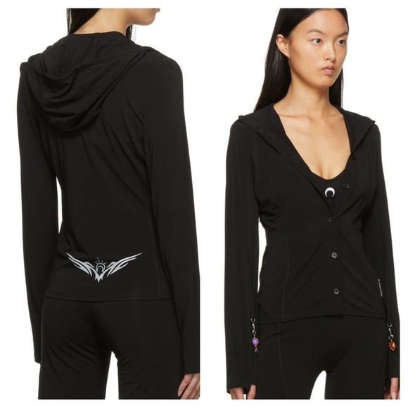 Marine Serre / black hooded jacket  Black hoodie button down small S - Picture 1 of 11
